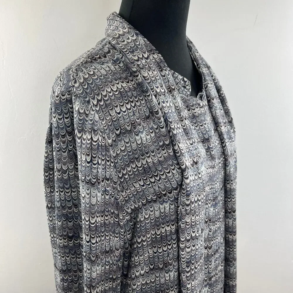 TORY BURCH Tie-Neck Gray Marble Print Silk Blouse Long Sleeves Relaxed Fit Sz M